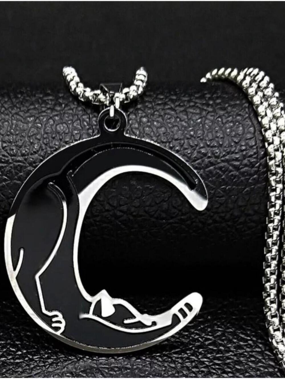 Crescent Moon Kitty Cat Necklace